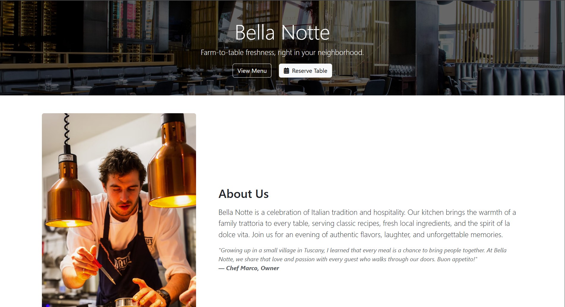 Sample Restaurant Website